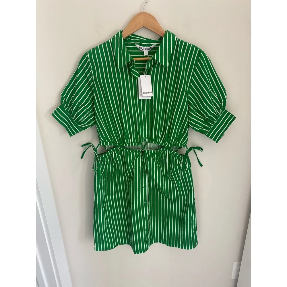 NWT Walter Baker green‎ and white striped meera dress size large